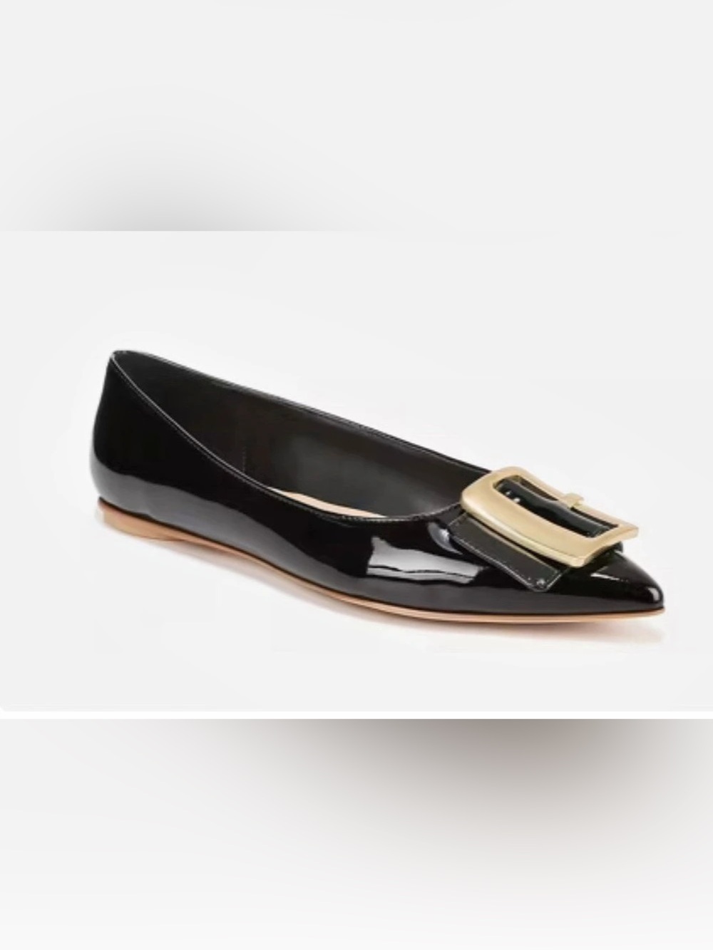 Franco Sarto Hayes Black Patent Pointed Toe Flats Gold Buckle Size 7